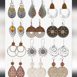 12 Pairs Vintage 70's Boho Chic Statement Earrings NWT